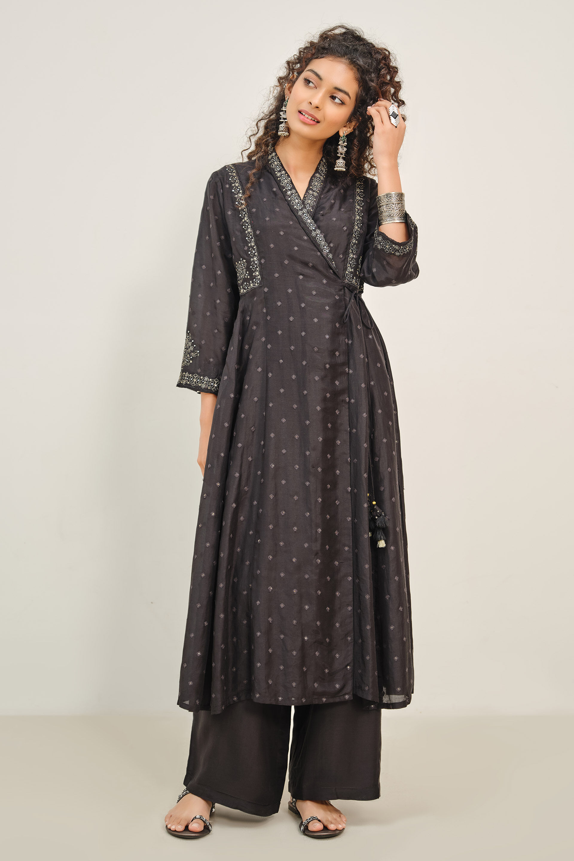 Ira Embroidered Black Kurta Set, Black, image 2